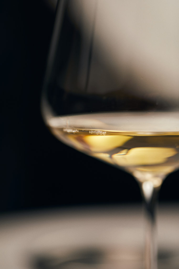 Glass of white wine.